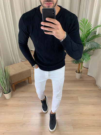 Maglioncino Pharrel girocollo con Trama col. Nero