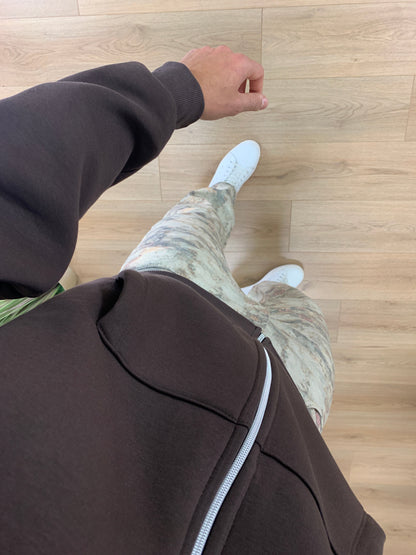 Felpa Basic con Zip e cappuccio col. Moro