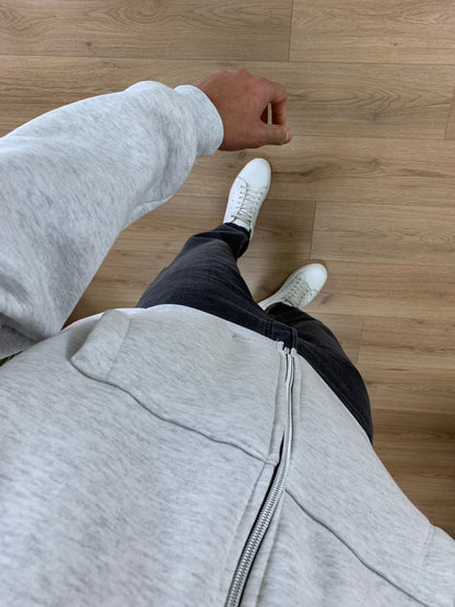 Felpa Basic con Zip e cappuccio col. Grigio