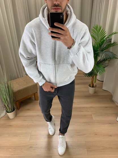 Felpa Basic con Zip e cappuccio col. Grigio