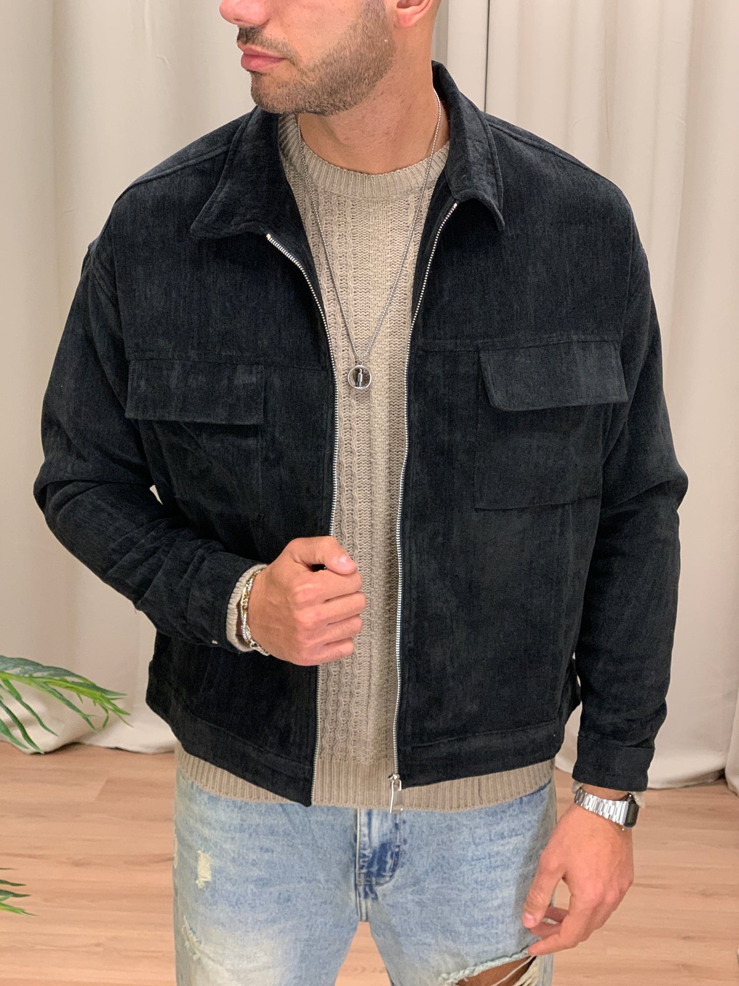 Giacca camicia Simba con Zip e Taschini col. Nero