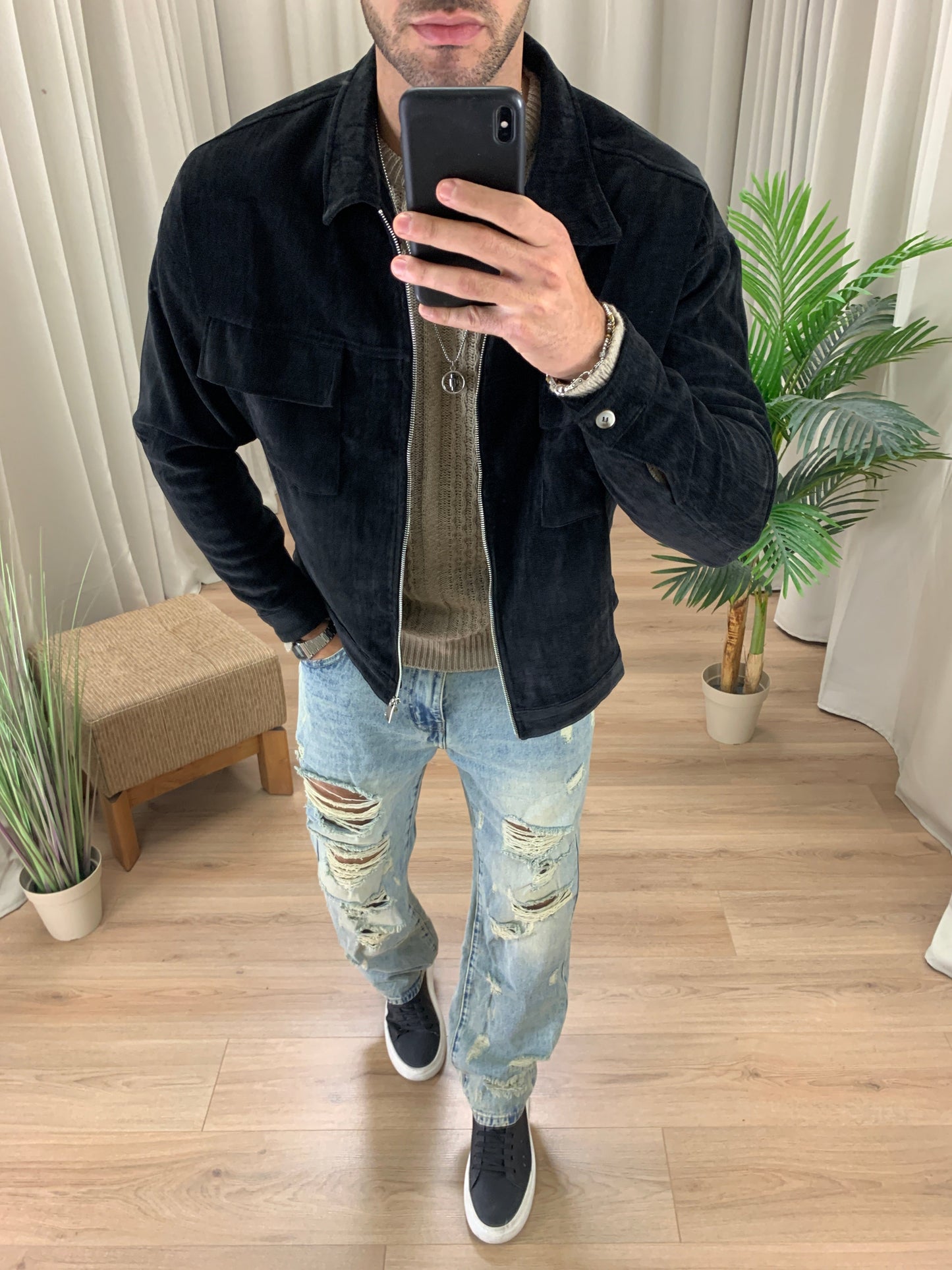 Giacca camicia Simba con Zip e Taschini col. Nero