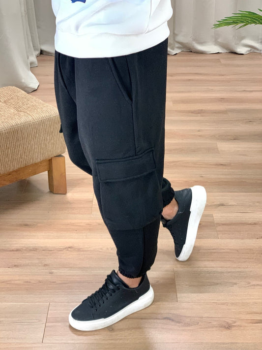 Pantalone Cargo Luiz in Caldo Cotone col. Nero