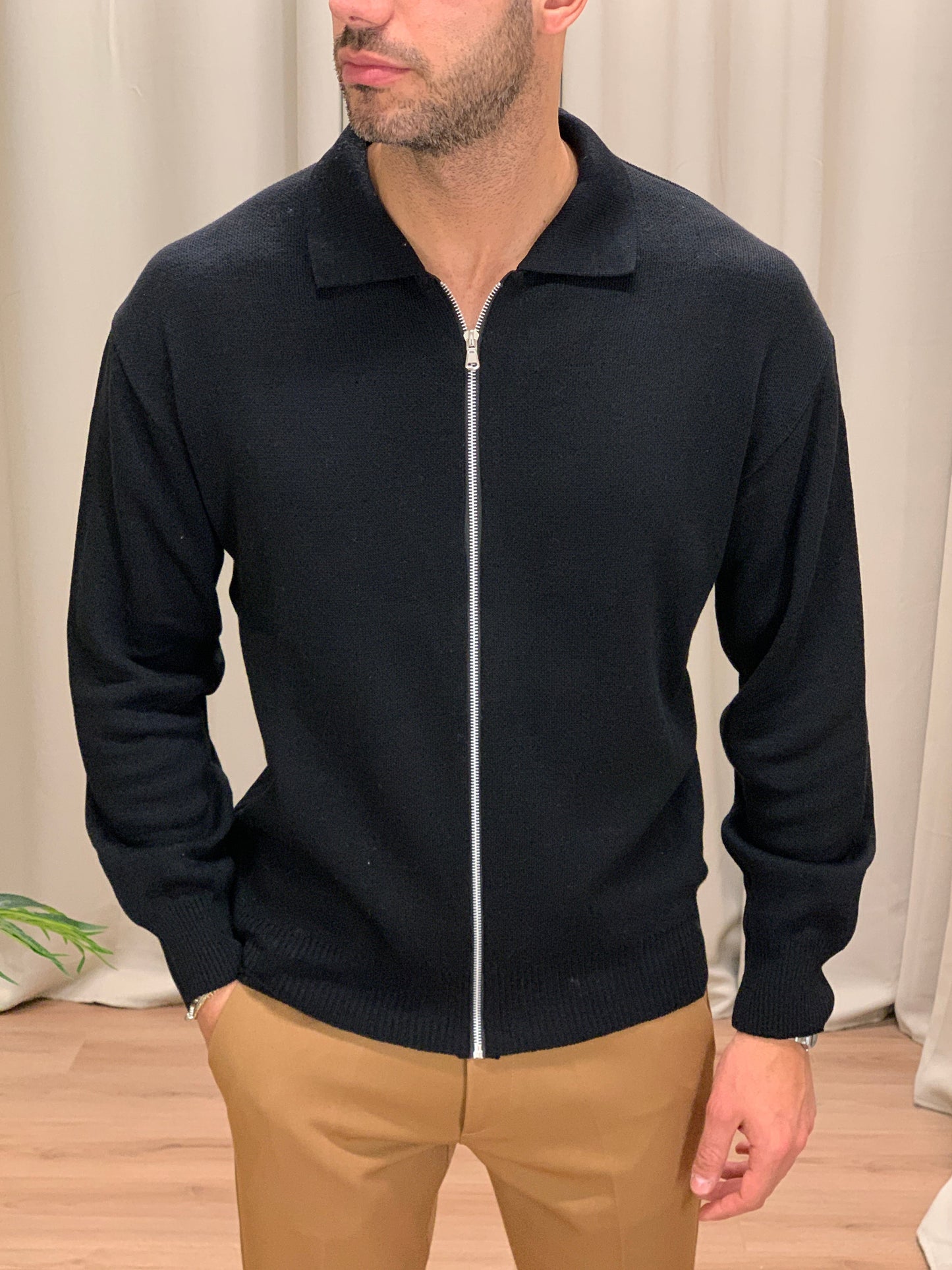 Maglia in Lana con Zip SIlver col. Nero