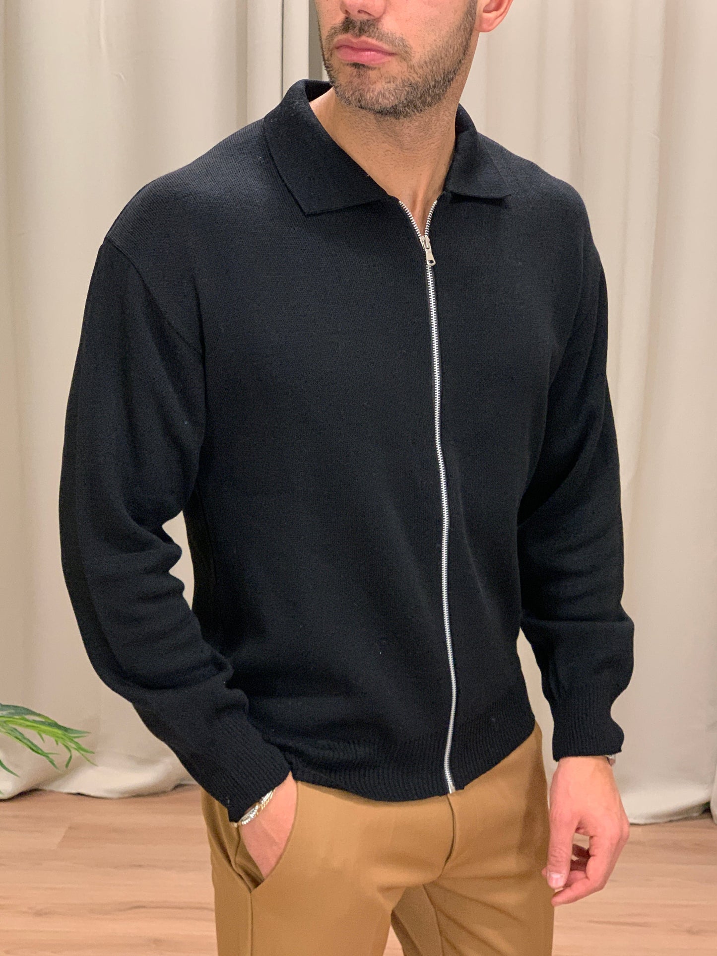 Maglia in Lana con Zip SIlver col. Nero