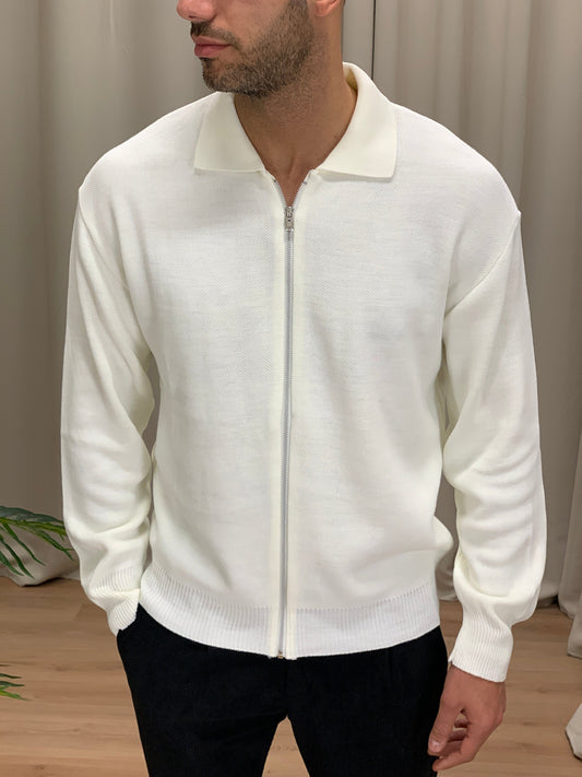 Maglia in Lana con Zip Silver col. Panna