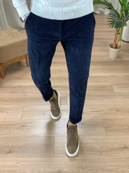 Pantalone Frost in velluto a costine col. Blu Notte