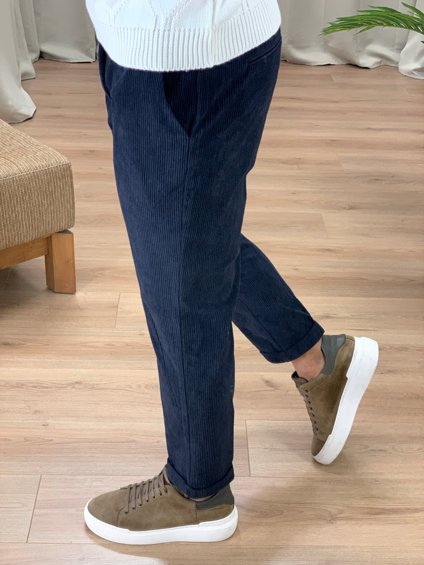 Pantalone Frost in velluto a costine col. Blu Notte