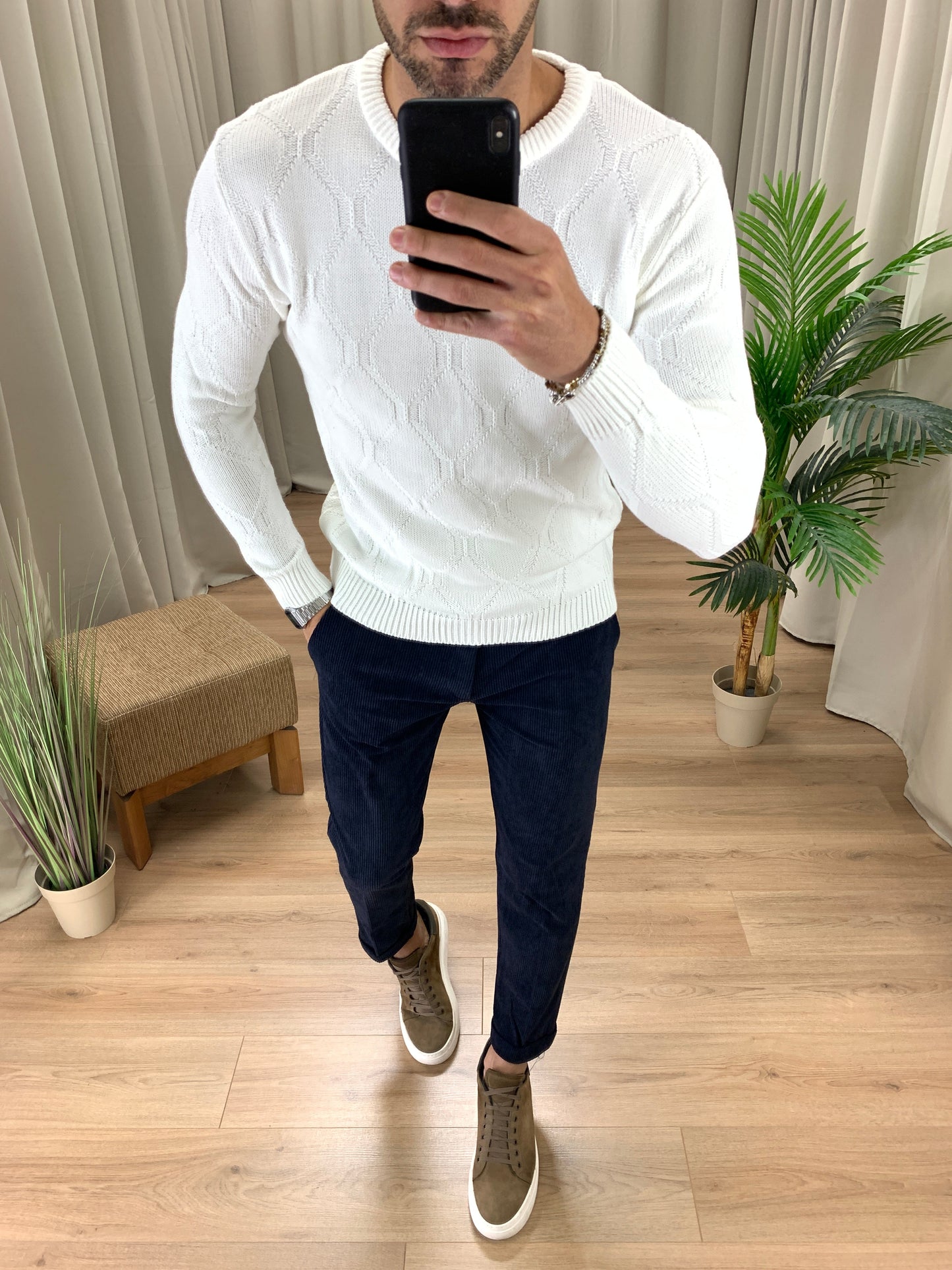 Pantalone Frost in velluto a costine col. Blu Notte