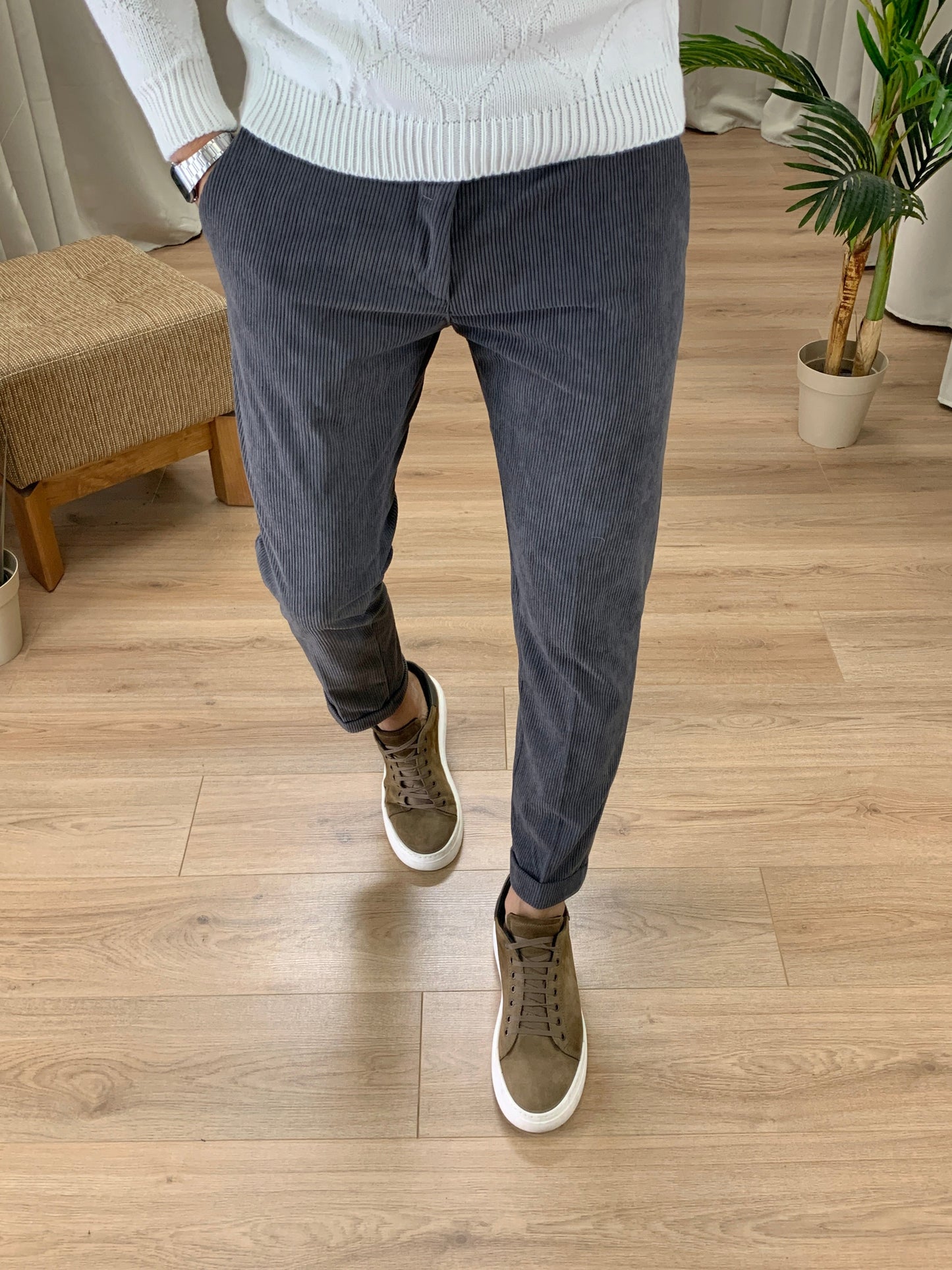 Pantalone Frost in velluto a costine col. Antracite