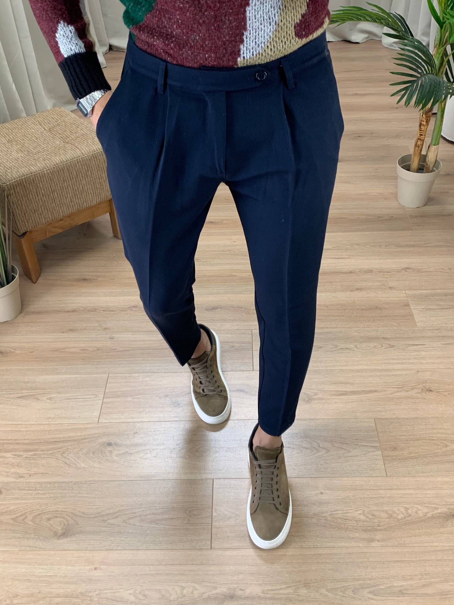 Pantalone Milano con pinces col. Blu Notte