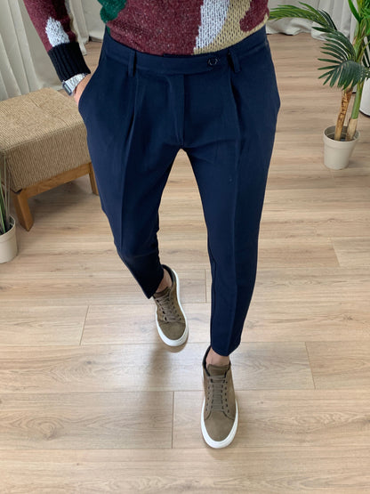 Pantalone Milano con pinces col. Blu Notte