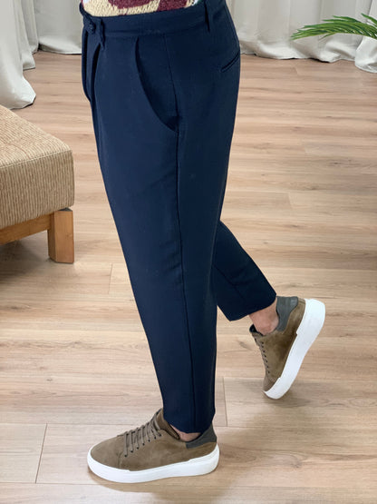 Pantalone Milano con pinces col. Blu Notte