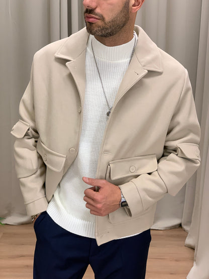 Giacca camicia Artik con Taschini misto Lana col. Beige