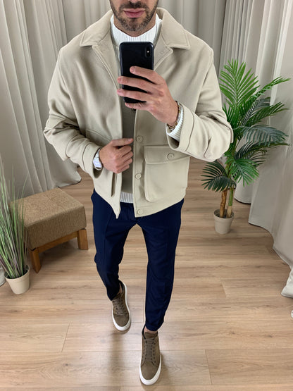 Giacca camicia Artik con Taschini misto Lana col. Beige