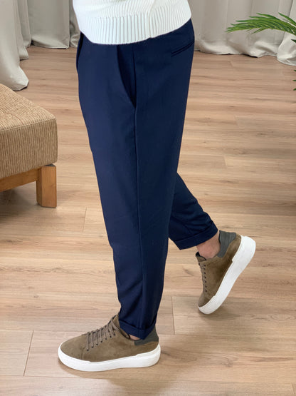 Pantalone Firenze con Risvolto sul Fondo col. Blu Notte