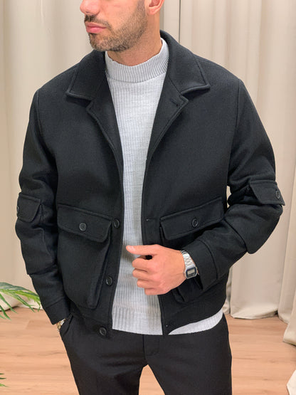 Giacca camicia Artik con Taschini misto Lana col. Nero