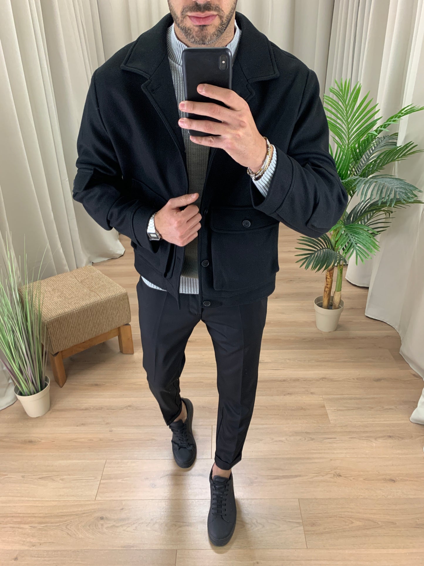 Giacca camicia Artik con Taschini misto Lana col. Nero