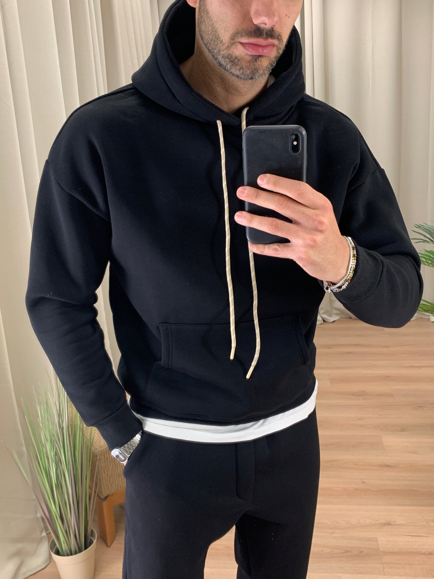 Completo New York Basic con cappuccio col. Nero