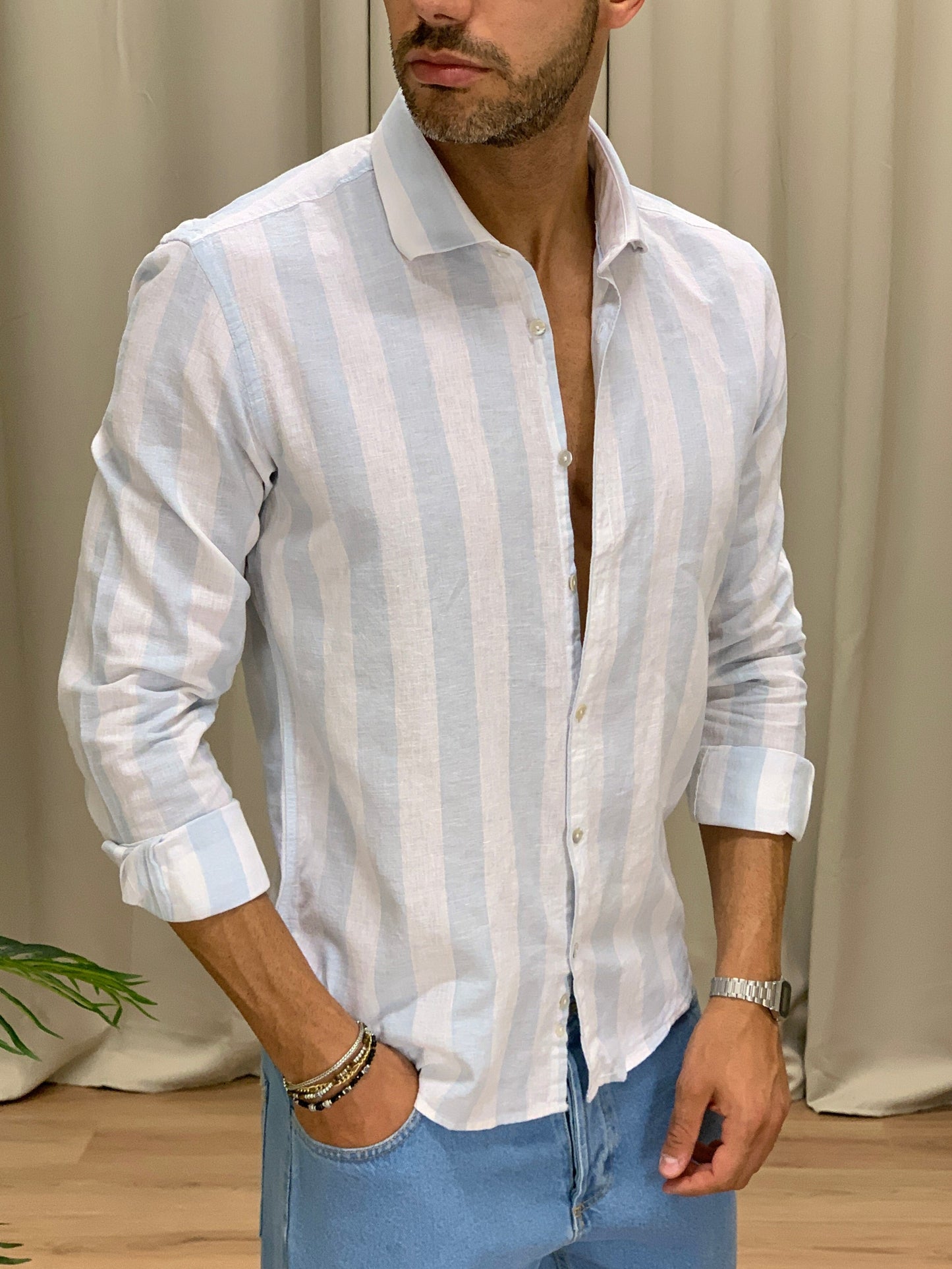 Camicia Ventura in Lino col. Celeste