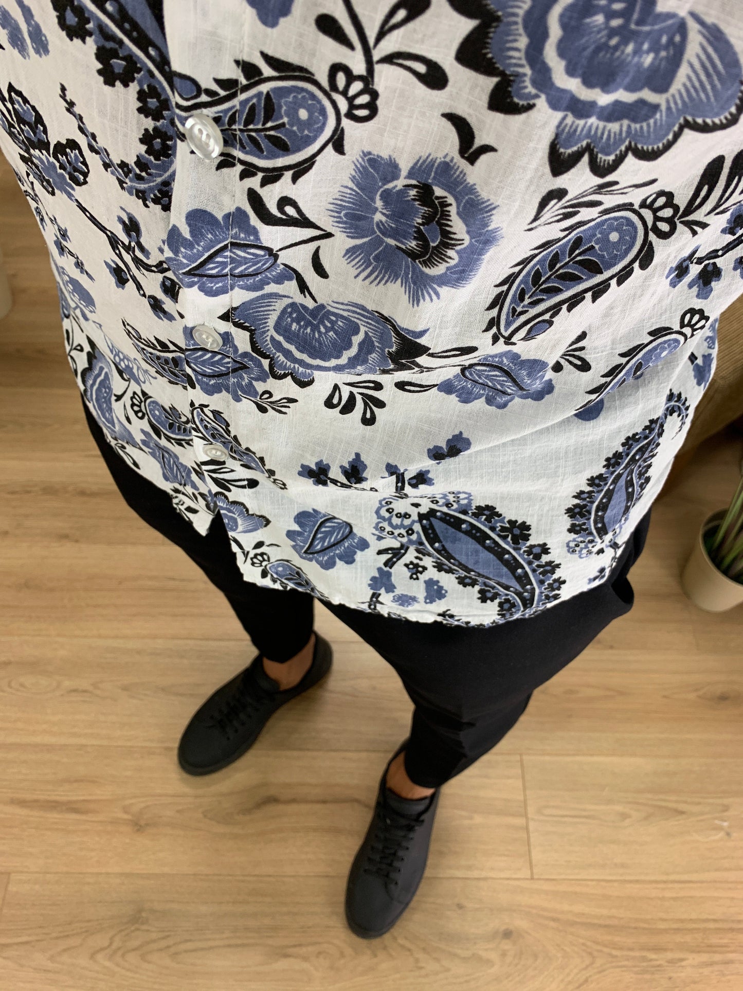 Camicia Tenk con fantasia effetto Lino col. Bianco