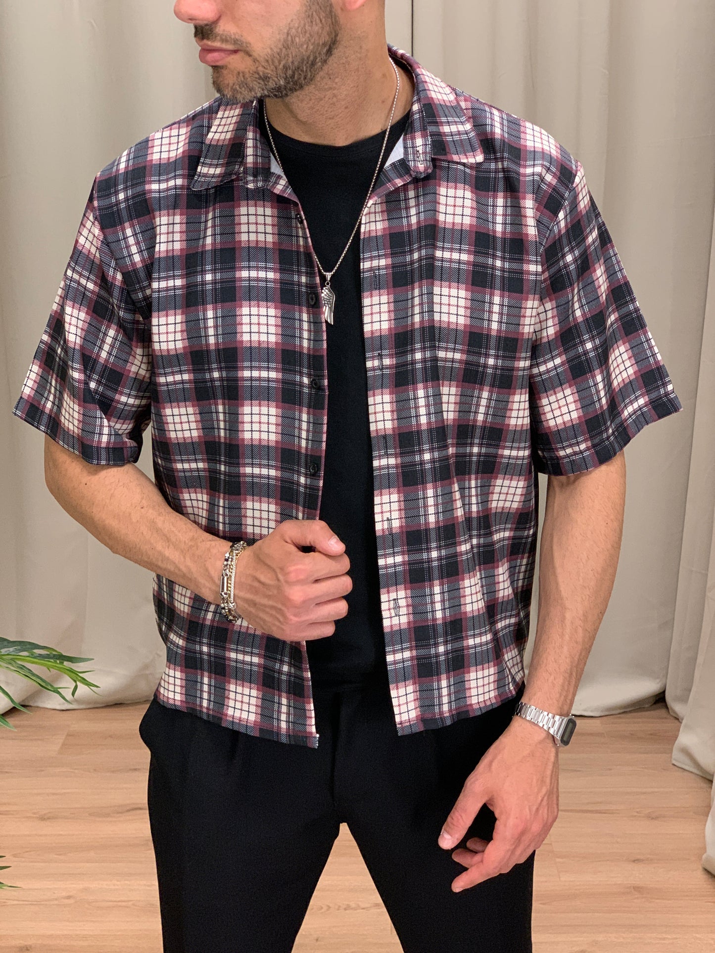 Camicia New York 00 con fantasia a quadri col. Beige