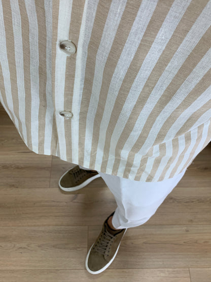 Camicia San Giorgio a Righe in misto Lino col. Beige