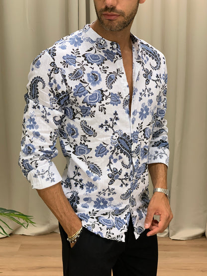 Camicia Tenk con fantasia effetto Lino col. Bianco