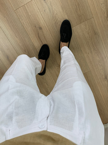 Pantalone Positano in Lino con Pinces col. Bianco