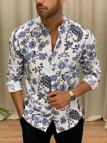 Camicia Tenk con fantasia effetto Lino col. Bianco