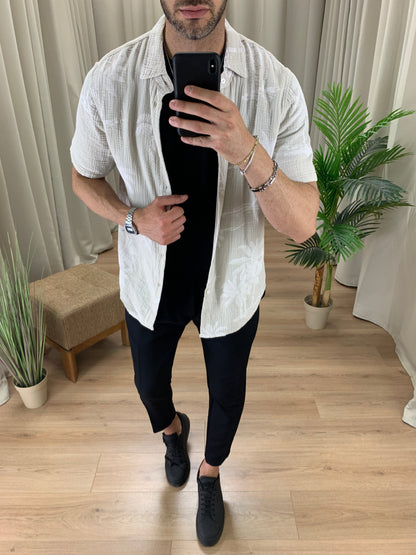 Camicia in Cotone fantasia Palme col. Beige