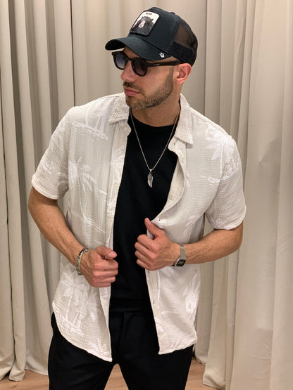 Camicia in Cotone fantasia Palme col. Beige