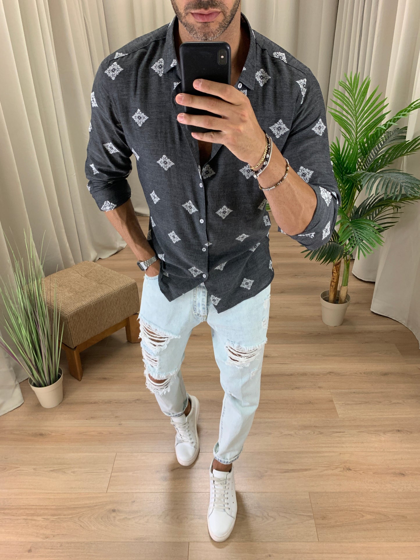 Camicia Ermez con Fantasia col. Antracite