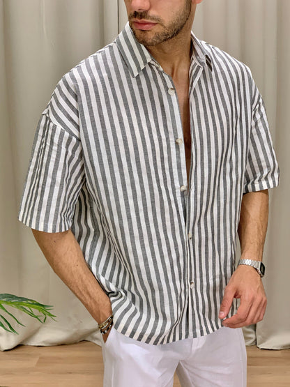 Camicia San Giorgio a Righe in misto Lino col. Nero