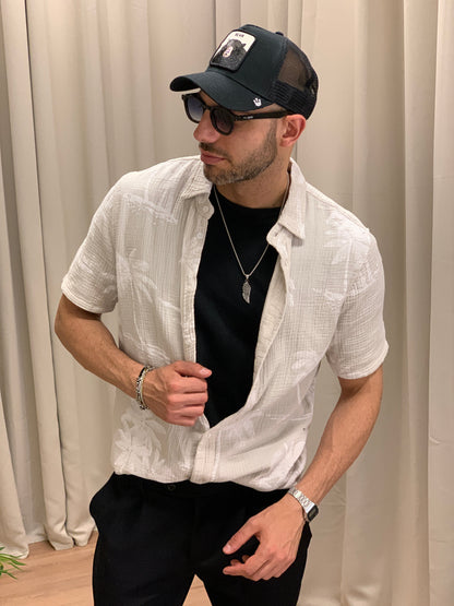 Camicia in Cotone fantasia Palme col. Beige