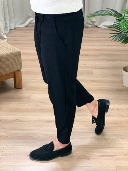 Pantalone Positano in Lino con Pinces col. Nero