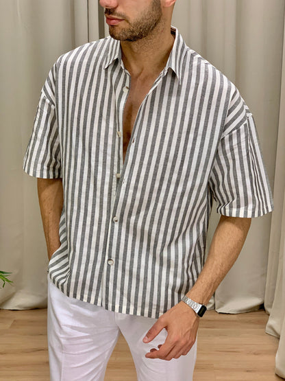Camicia San Giorgio a Righe in misto Lino col. Nero
