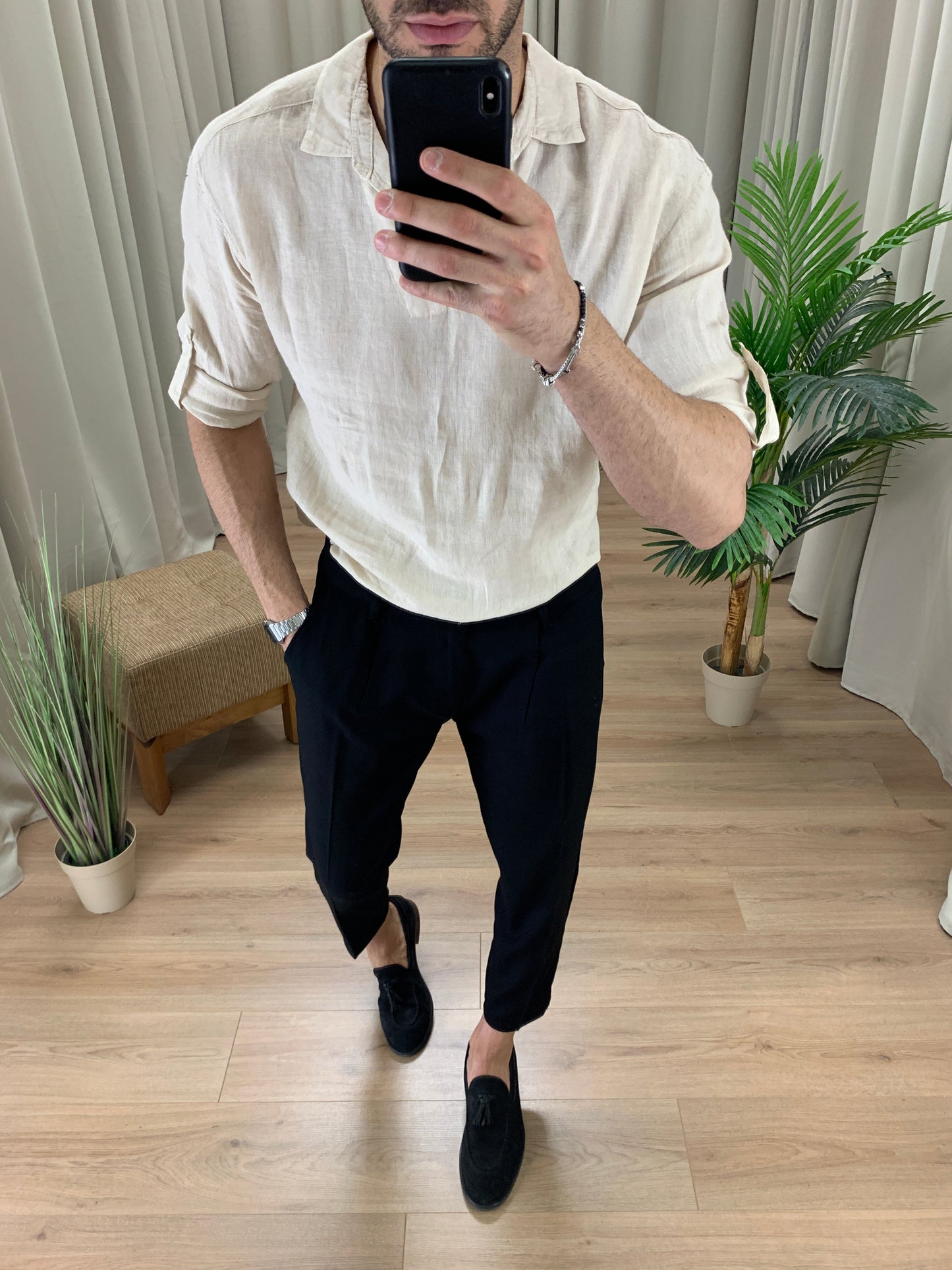 Pantalone Positano in Lino con Pinces col. Nero