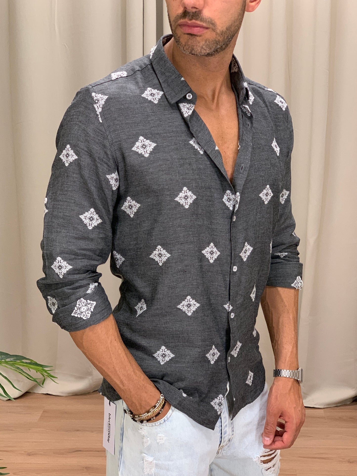 Camicia Ermez con Fantasia col. Antracite