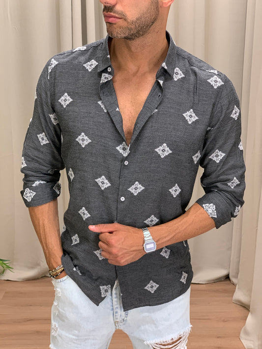 Camicia Ermez con Fantasia col. Antracite