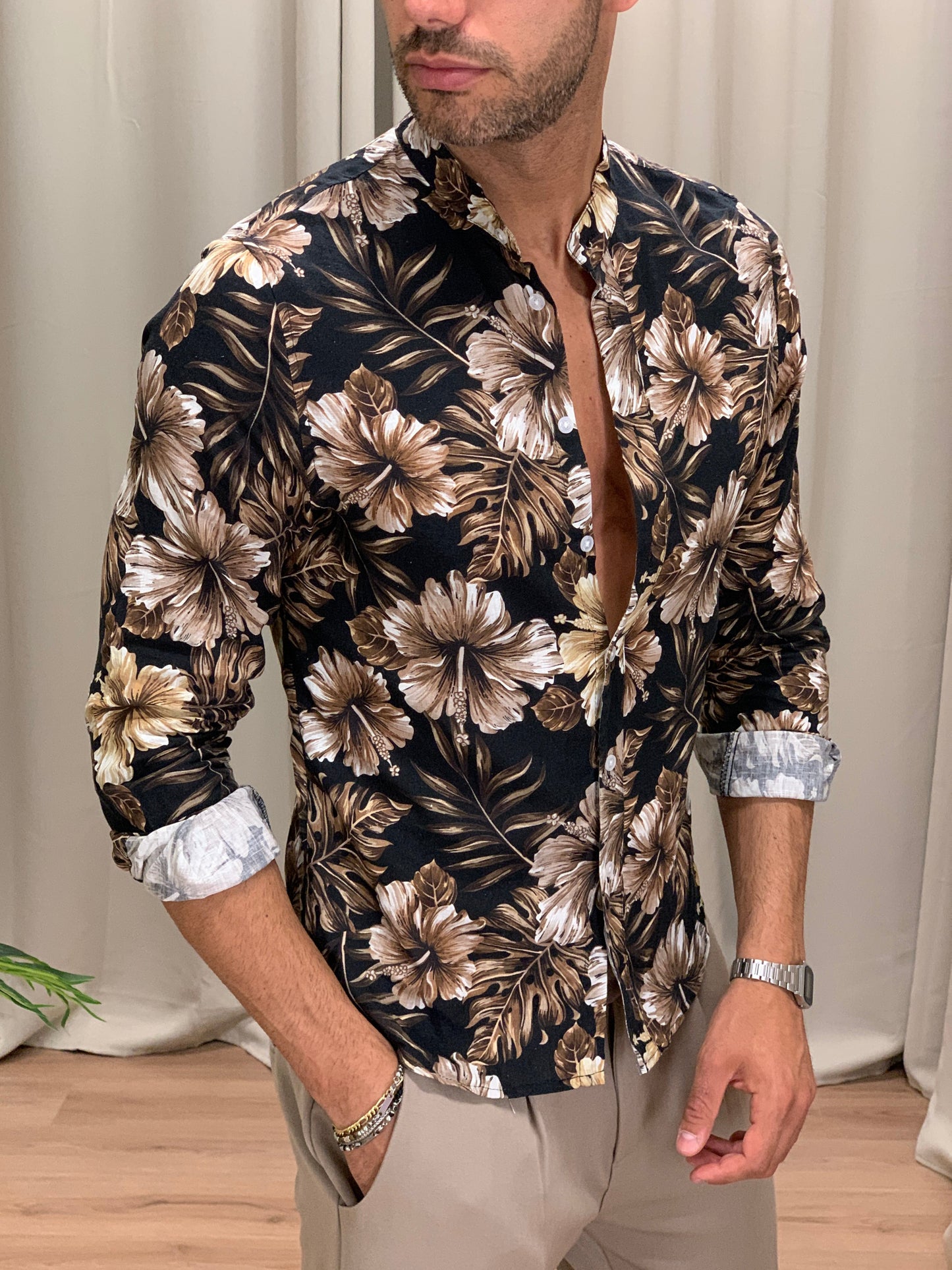 Camicia in Puro Lino Shada Party col. Nero