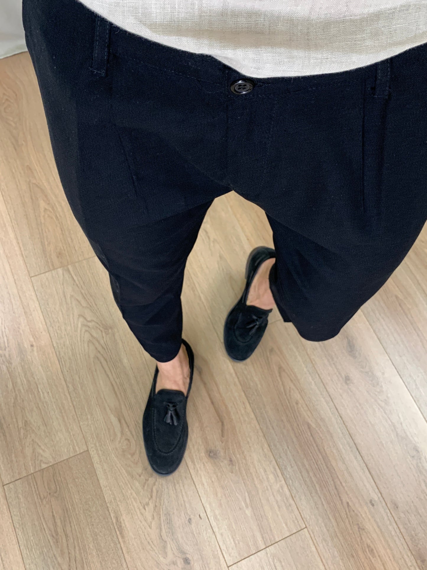 Pantalone Positano in Lino con Pinces col. Nero