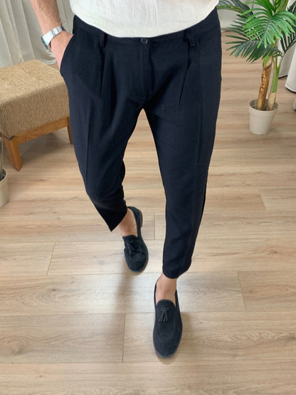 Pantalone Positano in Lino con Pinces col. Nero