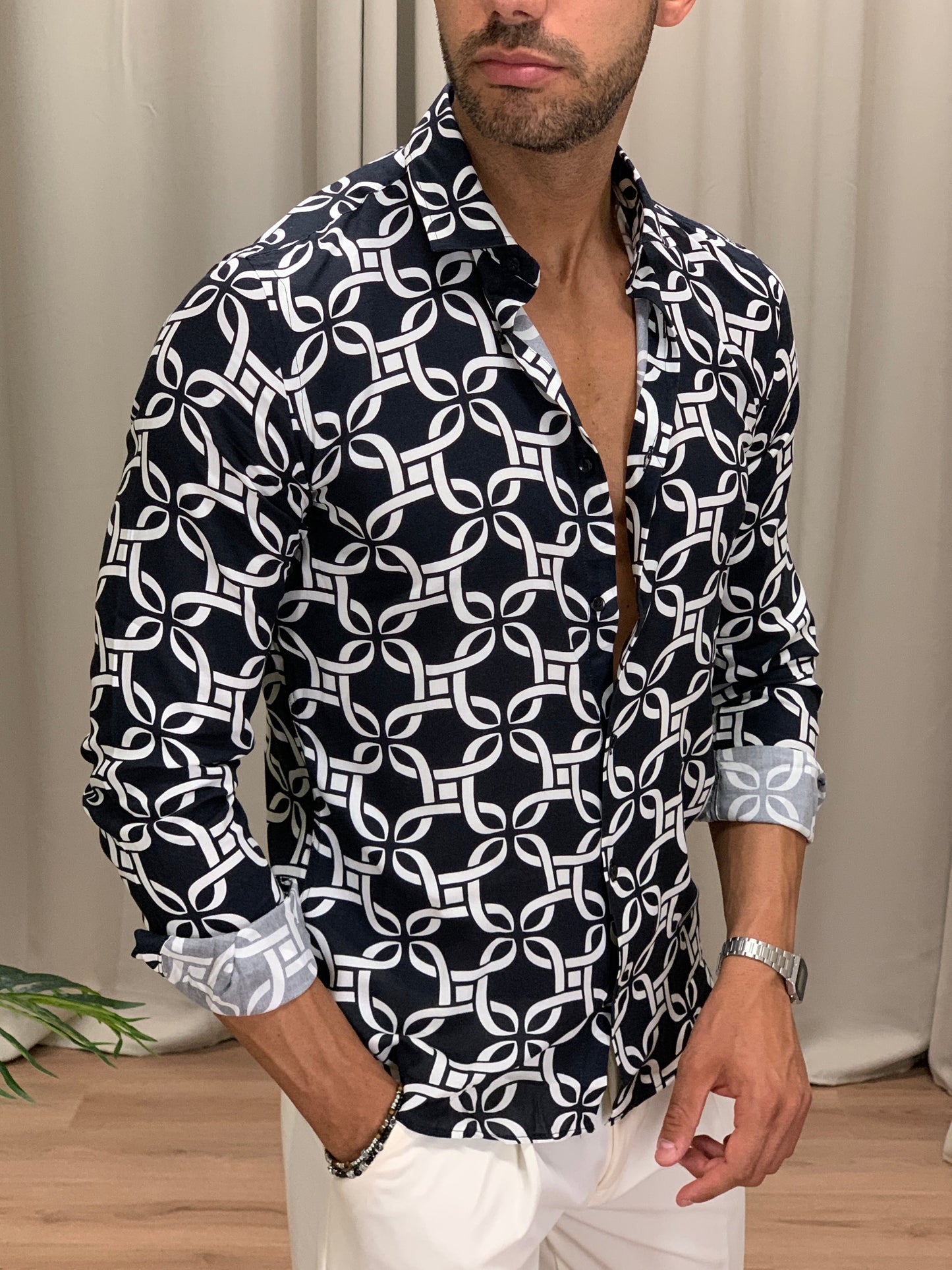 Camicia Massette con Fantasia col. Nero