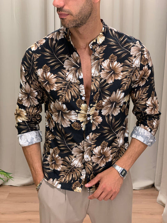 Camicia in Puro Lino Shada Party col. Nero