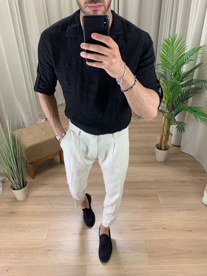 Pantalone Positano in Lino con Pinces col. Avorio