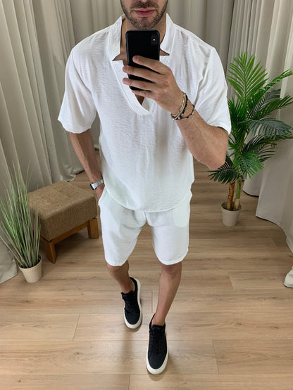 Completo Juan Bermuda + T-shirt scollo Kimono col. Bianco
