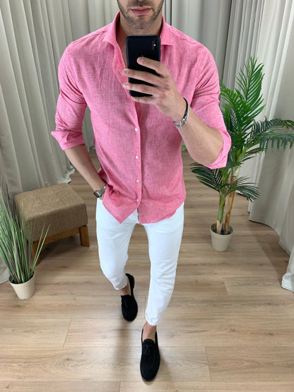 Camicia Santiago in Lino collo classico col. Rosa