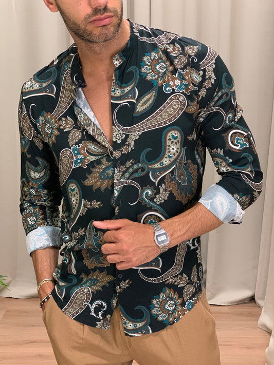 Camicia Natuzi con fantasia in viscosa col. Nero