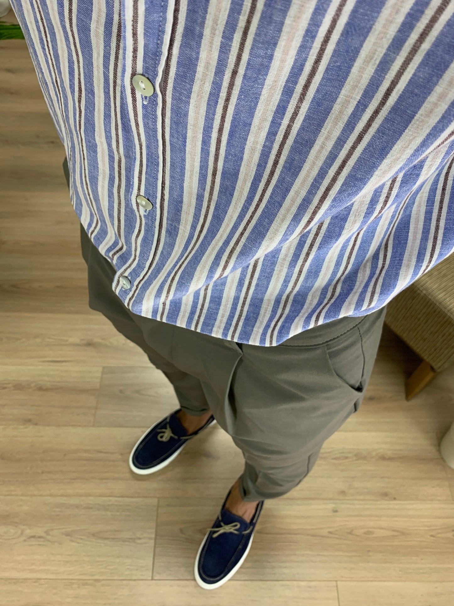 Camicia Stripe rigata in Lino col. Azzurro